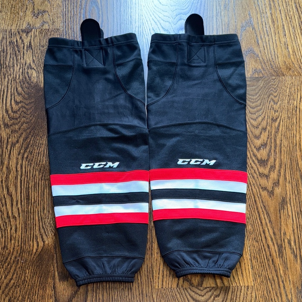 CCM Black Socks with Red and White Stripes Junior